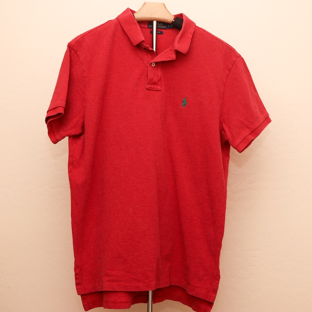 Polo by Ralph Lauren Red Men's Polo Shirt with Green Pony Logo